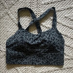 Athleta Actualize Longline Bra Medium Gray Arbor Olive Leopard Print
